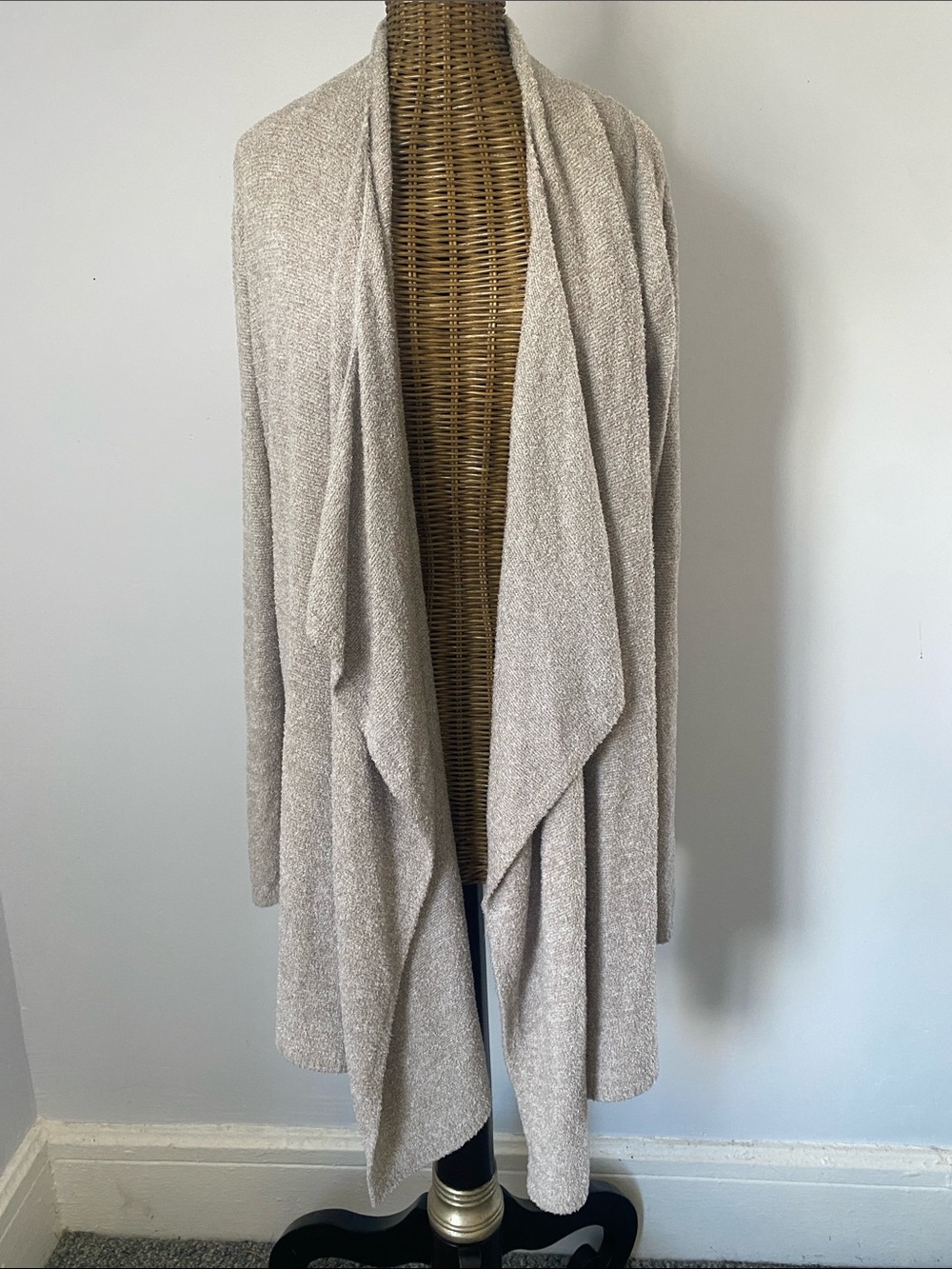 Barefoot Dreams Cozychic Lite Taupe Open-Front Draped Cardigan